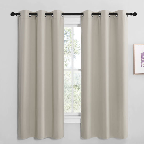 Picture of NICETOWN Kitchen Curtains for Decoration, Thermal Insulated Grommet Room Darkening Draperies/Panels for Laundry (Natural, 2 Panels, W42 x L68 inches)