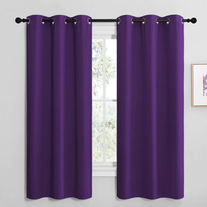 Picture of NICETOWN Kitchen Short Blackout Curtains, Home Decoration Thermal Insulated Solid Ring Top Blackout Curtains/Drapes for Bedroom(Set of 2, 42 x 68 Inch, Royal Purple)