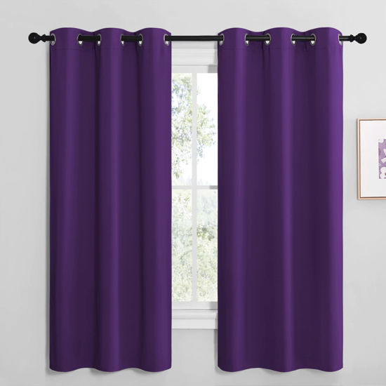 Picture of NICETOWN Kitchen Short Blackout Curtains, Home Decoration Thermal Insulated Solid Ring Top Blackout Curtains/Drapes for Bedroom(Set of 2, 42 x 68 Inch, Royal Purple)