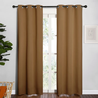 Picture of NICETOWN Sleek Blackout Curtains 84 inches Length for Windows, Noise Reducing and Block Draft Panels for Door Doorway Laundry Office Luxury Decor Theme (2 Panels, Gold Brown, W34 x L84 -Inch)