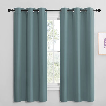 Picture of NICETOWN Modern Blackout Curtains Noise Reducing, Thermal Insulated and Privacy Room Darkening Drape Panels for Boy's Guest Room Door Small Short Window (Greyish Blue, 2 Panels, W42 x L68 -Inch)