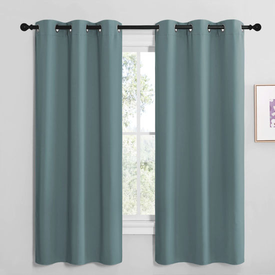 Picture of NICETOWN Modern Blackout Curtains Noise Reducing, Thermal Insulated and Privacy Room Darkening Drape Panels for Boy's Guest Room Door Small Short Window (Greyish Blue, 2 Panels, W42 x L68 -Inch)