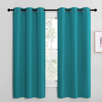 Picture of NICETOWN Room Darkening Curtains 68 inch Length 2 Panels, Thermal Insulated Grommet Blackout Curtains for Modern Casual Elegant Bedroom Kids Room Theme Decoration (Peacock Teal, 2 Pieces, W42)