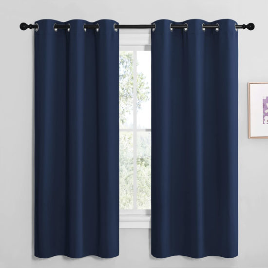 Picture of NICETOWN Blackout Draperies Curtains, All Season Thermal Insulated Solid Grommet Top Blackout Curtains/Drapes for Kid's Room (Navy, 1 Pair, 42 x 68 inches)