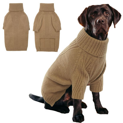 Picture of IECOii Extra-Large Dog Sweater 4XL,Christmas Dog Sweaters for Extra Large Dogs Girl Boy,Turtleneck Knitted Knitwear for Pet,Easy On Doggie Sweatshirt Dog Sweater for Doberman,Great Dane(Camel,XXXXL)