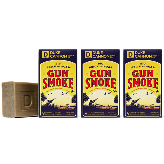 Picture of Duke Cannon Supply Co. Big Brick of Soap Bar for Men Gun Smoke (Wood, Bourbon & Leather) Multi-Pack - Superior Grade, Extra Large, Masculine Scents, All Skin Types, Paraben-Free, 10 oz (3 Pack)