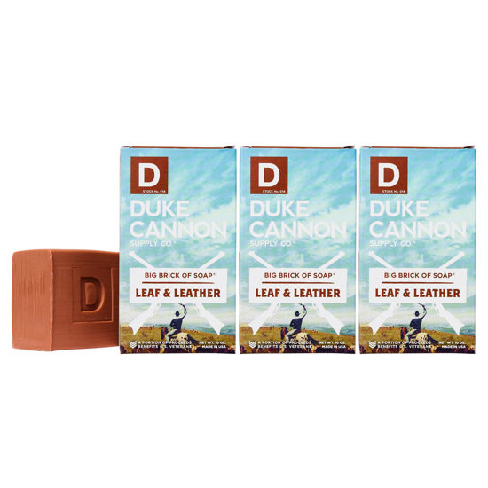 Picture of Duke Cannon Supply Co. Big Brick of Soap Bar for Men Leaf + Leather (Amber & Woodsy Scent) Multi-Pack - Superior Grade, Extra Large, Masculine Scents, All Skin Types, Paraben-Free, 10 oz (3 Pack)