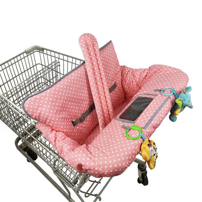 Picture of ICOPUCA Shopping Cart Cover, 2 in 1 cart Cover for Babies N high Chair Cover, Padded Grocery cart Cover for Baby Girl boy, with 1” Thick/Removable/Reversible Cushion, Pink dots;