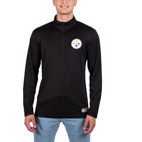 Picture of Ultra Game NFL Men's Super Soft Quarter Zip Long Sleeve T-Shirt, Pittsburgh Steelers, Team Color, Medium