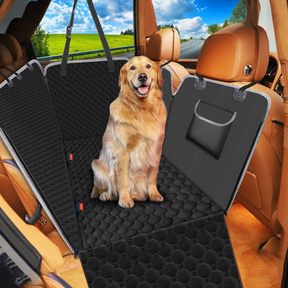 Picture of Mancro Dog Seat Cover for Back Seat, Scratchproof Dog Car Seat & Waterproof Dog Hammock for Car with Side Flaps, Durable Nonslip Dog Car Seat Cover，Black, X-Large