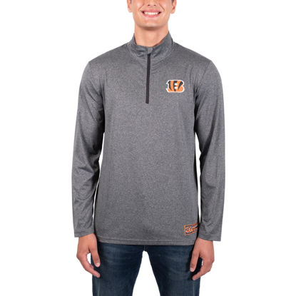 Picture of Ultra Game NFL Men's Super Soft Quarter Zip Long Sleeve T-Shirt, Cincinnati Bengals, Heather Charcoal, XX-Large