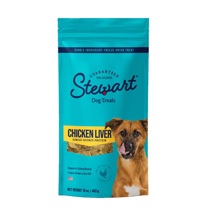 Picture of Stewart Freeze Dried Dog Treats, Chicken Liver, 16 oz, Grain Free & Gluten Free, Resealable Pouch, Single Ingredient, Training Treat in Beef Liver, Salmon, Chicken Liver & Chicken Breast 4, 14, 21oz