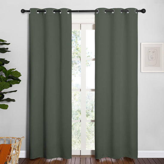 Picture of NICETOWN Thermal Curtains for Kids Room, Window Treatment Thermal Insulated Solid Grommet Blackout Drape Panels for Bedroom (Dark Mallard, Set of 2, 34 by 84 inches)