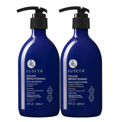 Picture of Luseta Blue Shampoo & Conditioner Set - Color Brightening for Brassy and Brunette Treated Hair, Revive Cool Tones, 2x 16.9oz