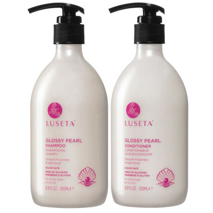 Picture of Luseta Glossy Pearl Shampoo and Conditioner Set Smooth & Moisturize, Fight Frizziness and Add Shine,Hydrating for Damaged Hair, Detangle,Nourish Strands,Paraben Free, Sulfate Free,16.9oz