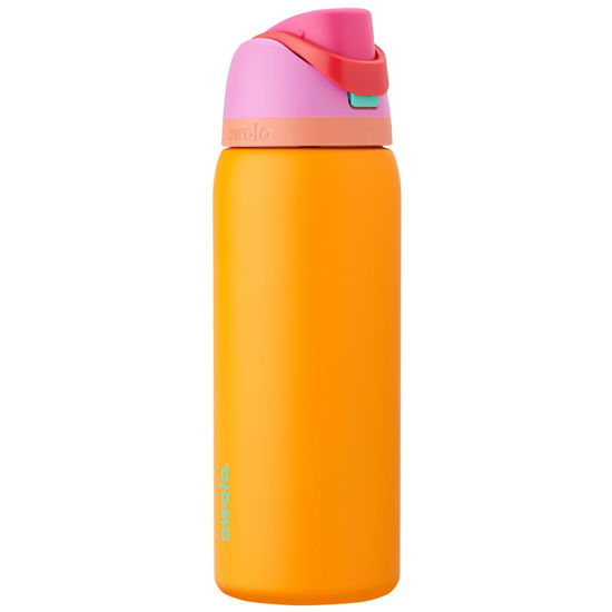 Picture of Owala FreeSip Insulated Stainless Steel Water Bottle with Straw for Sports and Travel, BPA-Free, 32-oz, Orchid/Orange (Tropical)