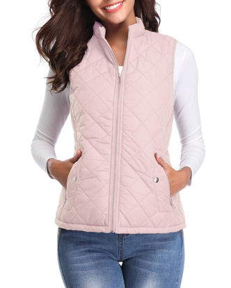 Picture of Fuinloth Women's Quilted Vest, Stand Collar Lightweight Zip Padded Gilet Light Pink XL