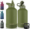 Picture of CIVAGO 64 oz Insulated Water Bottle With Straw, Half Gallon Stainless Steel Sports Water Flask Jug with 3 Lids (Straw, Spout and Handle Lid), Large Metal Thermal Cup Mug, Army Green