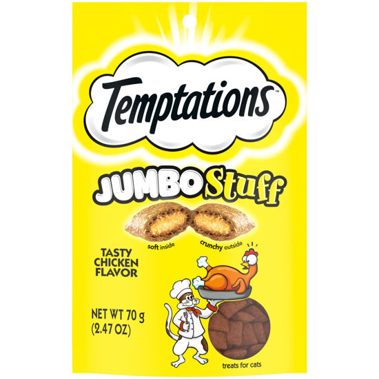 Picture of TEMPTATIONS Jumbo Stuff Crunchy and Soft Cat Treats Tasty Chicken Flavor, 2.5 oz. Pouch, Pack of 12