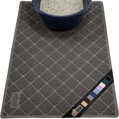 Picture of The Original Gorilla Grip Water Resistant Cat Litter Box Trapping Mat 40x28, Easy Clean, Textured Backing, Traps Mess, Cleaner Floors, Less Waste, Stays in Place for Cats, Soft on Paws, Charcoal