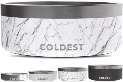 Picture of Coldest Dog Bowl - Anti Rust Metal & Non Slip Dog Bowls Large, Spill Proof Heavy Duty 3 Layers Insulated Dog Bowl - Food and Water Bowl for Dogs, Cats & Pets, Dishwasher Safe (64 oz, Carrara Marble)