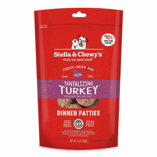 Picture of Stella & Chewy's Freeze Dried Raw Dinner Patties - Grain Free Dog Food, Protein Rich Tantalizing Turkey Recipe - 14 oz Bag