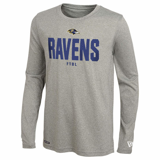 Picture of New Era NFL Men's Grids Dri-Tek Cool Grey Long Sleeve T-Shirt, Adult Football Tagless T-Shirt, Baltimore Ravens, Medium