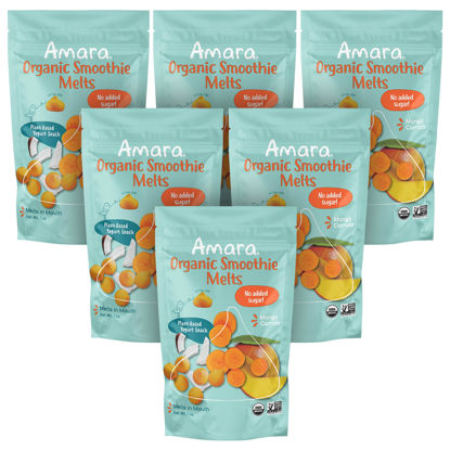 Picture of Amara Smoothie Melts - Mango Carrot - Baby Snacks Made With Fruits and Vegetables - Healthy Toddler Snacks For Your Kids Lunch Box - Organic Plant Based Yogurt Melts - 6 Resealable Bags