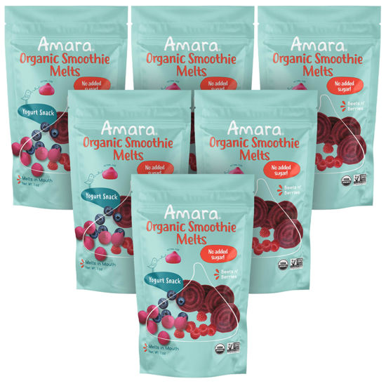 Picture of Amara Smoothie Melts - Beets n' Berries - Baby Snacks Made With Fruits and Vegetables - Healthy Toddler Snacks For Your Kids Lunch Box - Organic Yogurt Melts - 6 Resealable Bags