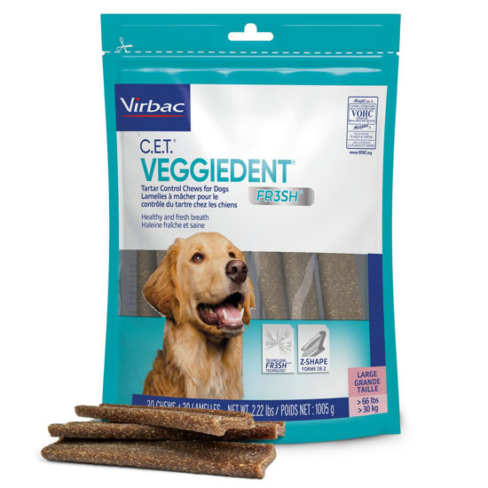 Picture of Virbac CET Veggiedent FR3SH Tartar Control Chews for Large Dogs Over 66 Pounds, Plant-Based Formula, 30 Count Bag