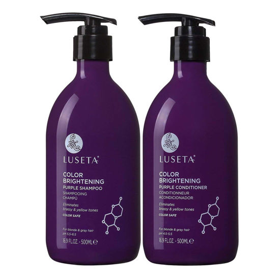 Picture of Luseta Purple Shampoo and Conditioner Set for Blonde, Gray - Color Treated Hair - Sulfate Free Paraben Free - Infused with Cocos Nucifera Oil for Curly and Damaged Hair - 2x16.9oz