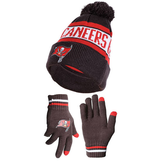 Picture of Ultra Game NFL Mens Womens Super Soft Winter Beanie Knit Hat With Extra Warm Touch Screen Gloves, Tampa Bay Buccaneers