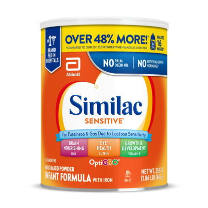 Picture of Similac Sensitive Infant Formula, for Fussiness & Gas Due to Lactose Sensitivity, Baby Formula Powder, 29.8-oz Can