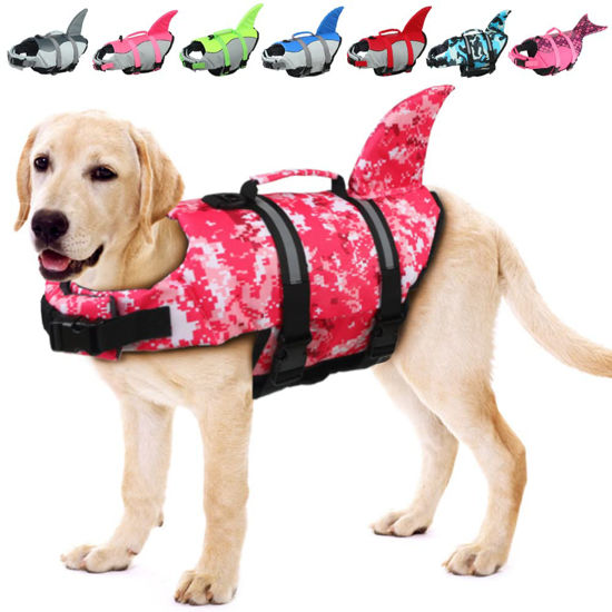 Picture of EMUST Dog Life Vests, Dog Floats for Swimming, Boat, Pool, Ripstop Dog Life Jacket with High Buoyancy and Lift Handle for Small and Medium Breeds, (M,Pink Camouflage)