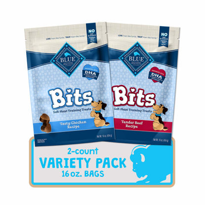 Picture of Blue Buffalo Blue Bits Natural Soft-Moist Training Dog Treats Chicken & Beef Recipes 16-oz bag Variety Pack, 2ct