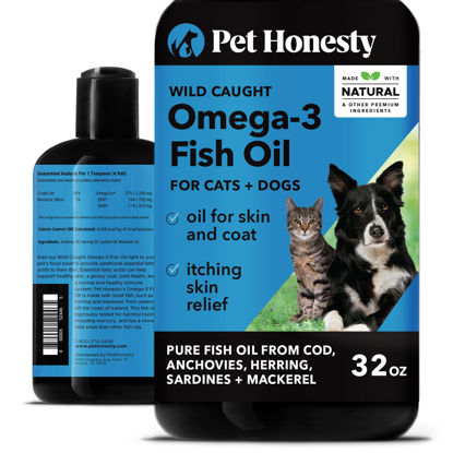 Picture of PetHonesty Omega 3 Fish Oil Supplement for Dogs & Cats (32oz), Wild Caught Omega 3 Fish Oil for Skin and Coat Health, Supports Shedding, Skin & Coat, Immunity, Joint, Brain & Heart, EPA + DHA