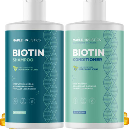 Picture of Volumizing Biotin Shampoo and Conditioner Set - Sulfate Free Shampoo and Conditioner for Dry Damaged Hair Care - Thinning Hair Shampoo and Conditioner with Nourishing Biotin and Argan Oil (Mint)