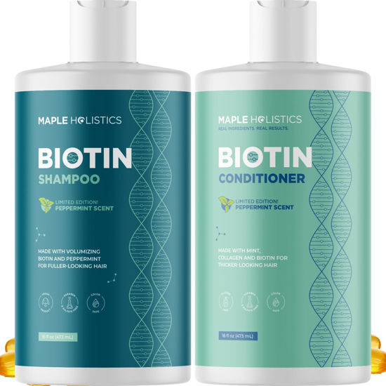 Picture of Volumizing Biotin Shampoo and Conditioner Set - Sulfate Free Shampoo and Conditioner for Dry Damaged Hair Care - Thinning Hair Shampoo and Conditioner with Nourishing Biotin and Argan Oil (Mint)