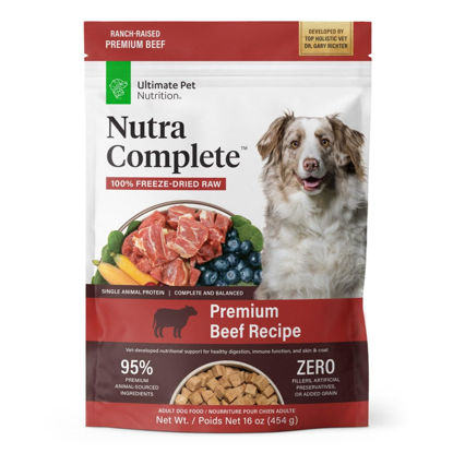 Picture of ULTIMATE PET NUTRITION Nutra Complete, 100% Freeze Dried Veterinarian Formulated Raw Dog Food with Antioxidants Prebiotics and Amino Acids, (1 Pound, Beef)