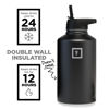 Picture of IRON °FLASK Camping & Hiking Hydration Flask, Wide Mouth, 3 Straw Lids, Stainless Steel Outdoor Water Bottle, Double Walled, Insulated Thermos, Metal Canteen - Midnight Black, 64 Oz