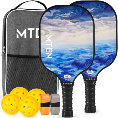 Picture of MTEN Pickleball Paddles, Pickleball Paddles Set of 2, USAPA Approved, 2 Pickleball Paddles with 4 Outdoor Pickleball Balls, 2 Grip Tapes, 1 Portable Carry Bag, Pickle Balls Paddle Set for Men Women