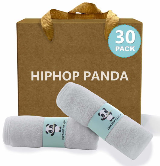 Picture of HIPHOP PANDA Baby Washcloths, Rayon Made from Bamboo - 2 Layer Ultra Soft Absorbent Newborn Bath Face Towel - Reusable Baby Wipes for Delicate Skin - Grey, 30 Pack