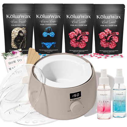 Picture of KoluaWax Premium Waxing Kit for Women - Hot Melt Hard Wax Warmer for Hair Removal, Eyebrow, Bikini, Legs, Face, Brazilian Wax - Machine, 4-Pack Beads, Accessories, Sand