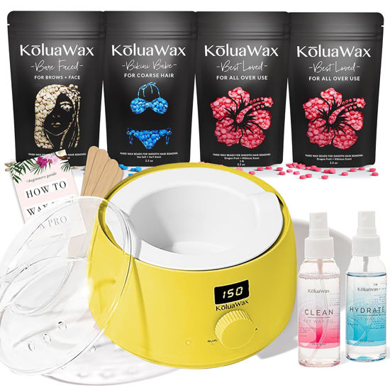 Picture of KoluaWax Premium Waxing Kit for Women - Hot Melt Hard Wax Warmer for Hair Removal, Eyebrow, Bikini, Legs, Face, Brazilian Wax - Machine, 4-Pack Beads, Accessories, Sun