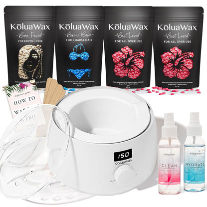 Picture of KoluaWax Premium Waxing Kit for Women - Hot Melt Hard Wax Warmer for Hair Removal, Eyebrow, Bikini, Legs, Face, Brazilian Wax - Machine, 4-Pack Beads, Accessories, White