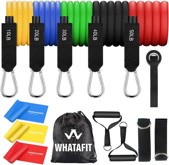 Picture of WHATAFIT Resistance Bands, Exercise Bands，Resistance Bands for Working Out, Work Out Bands with Handles for Men and Women Fitness, Strength Training Home Gym Equipment