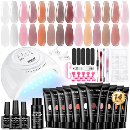 Picture of JEWHITENY Poly Extension Gel Nail Kit With 48W LED Nail Lamp 14 Colors Builder Extension Gel All-in-One French Kit Nail Art Design Beginner Kit