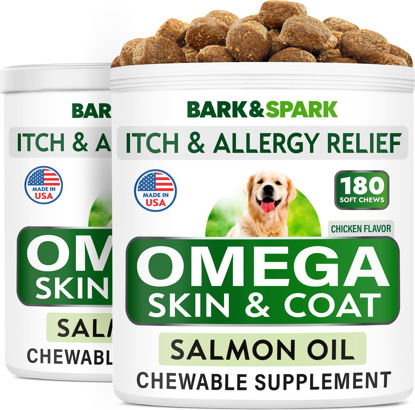 Picture of Bark&Spark Omega 3 for Dogs - 360 Fish Oil Treats for Dog Shedding, Skin Allergy, Itch Relief, Hot Spots Treatment - Joint Health - Skin and Coat Supplement - EPA & DHA Fatty Acids - Salmon Oil