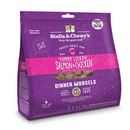 Picture of Stella & Chewy's Freeze-Dried Raw Cat Dinner Morsels - Grain Free, Protein Rich Cat & Kitten Food - Yummy Lickin’ Salmon & Chicken Recipe - 18 oz Bag