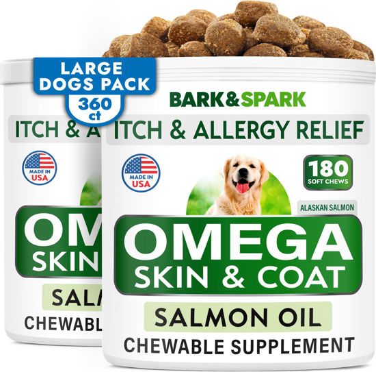 Picture of BARK&SPARK Omega 3 for Dogs - 360 Fish Oil Treats for Dog Shedding, Skin Allergy, Itch Relief, Hot Spots Treatment - Joint Health - Skin and Coat Supplement - EPA & DHA Fatty Acids - Alaskan Salmon